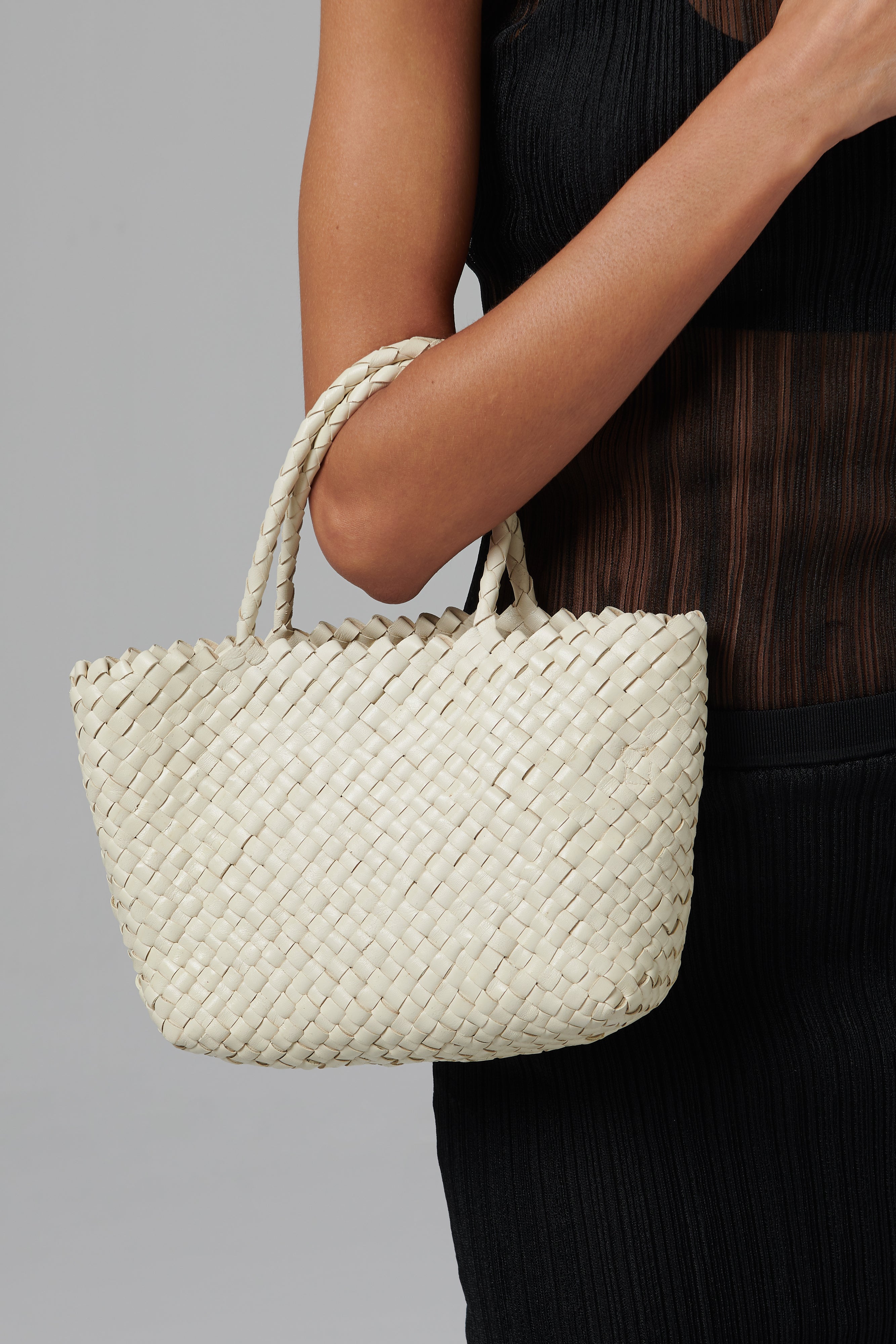 Dragon Diffusion White Leather Mini Basket Tote
