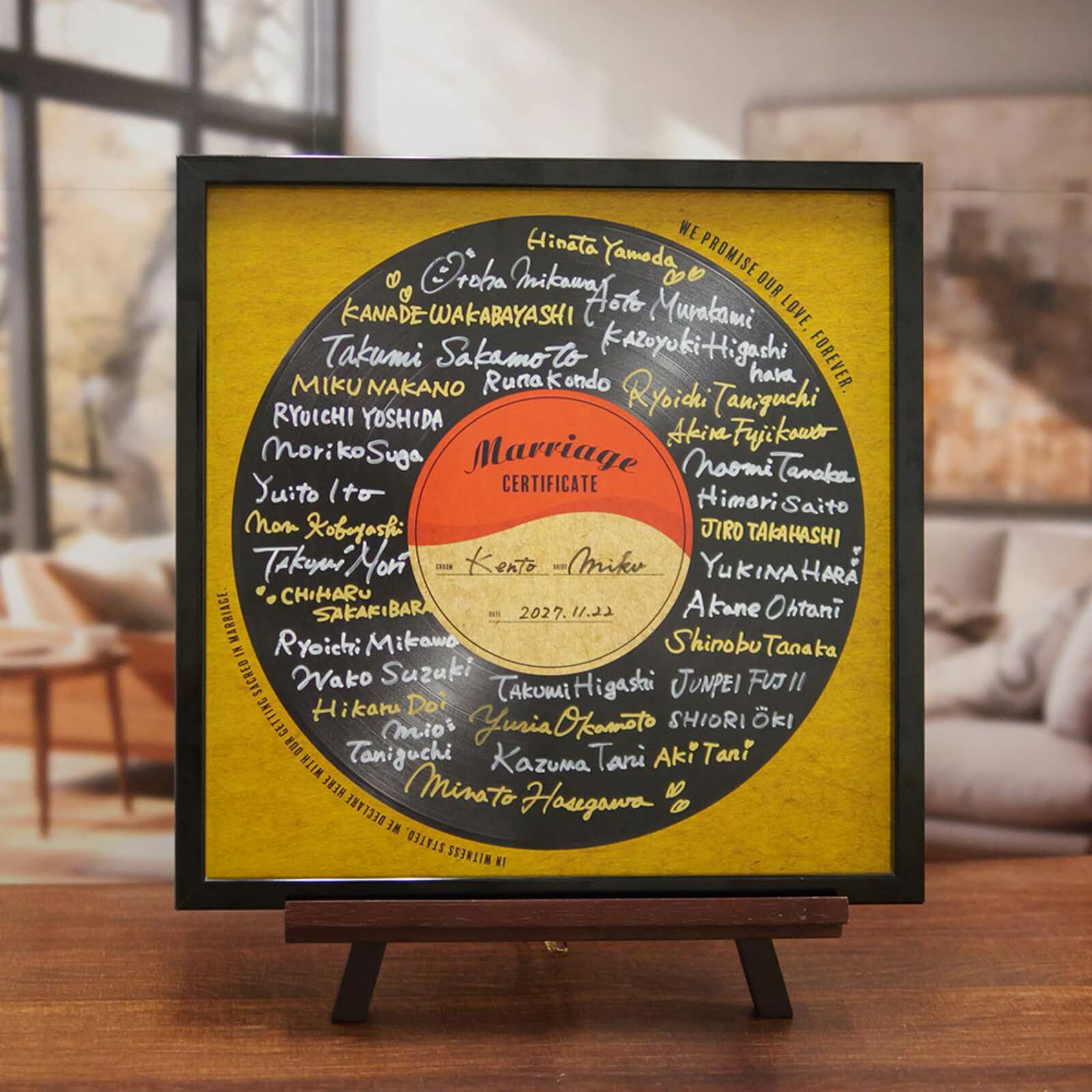 レコードデザインの結婚証明書に続き、ウェルカムボード＆席札＆プチ