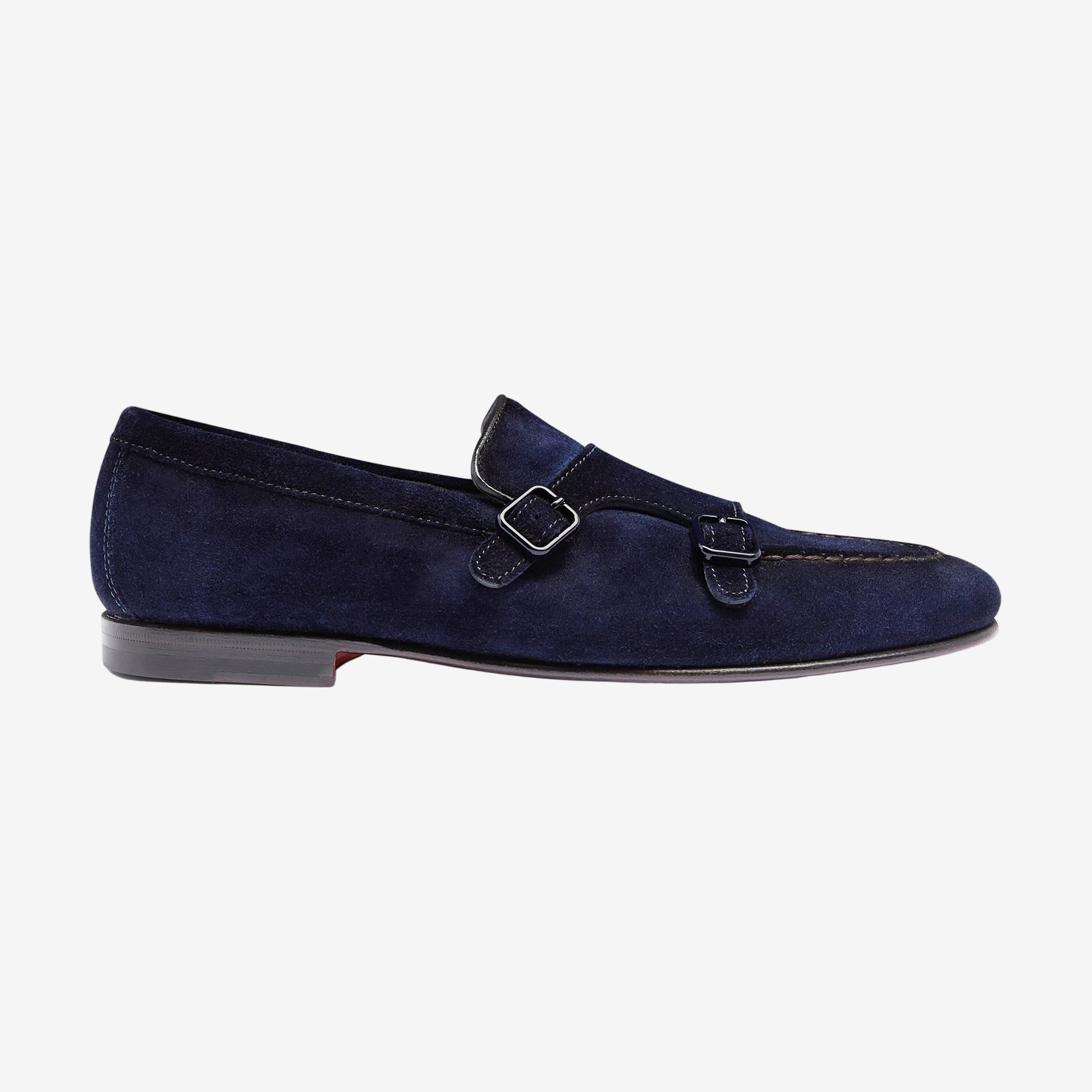 Santoni Blue Suede Double-Buckle Loafer