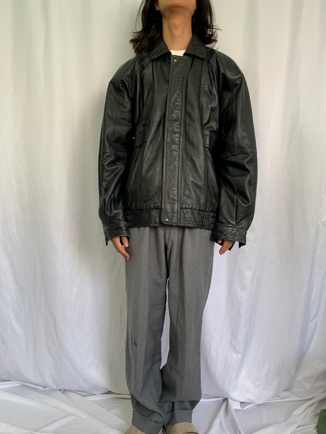 革 ブラック 黒 デザイン ジップジャケット | ビンテージ古着屋Feeet