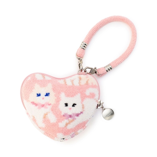 モフモフネコチャン ハート型ポーチ L/MNC-260284(ペールピンク