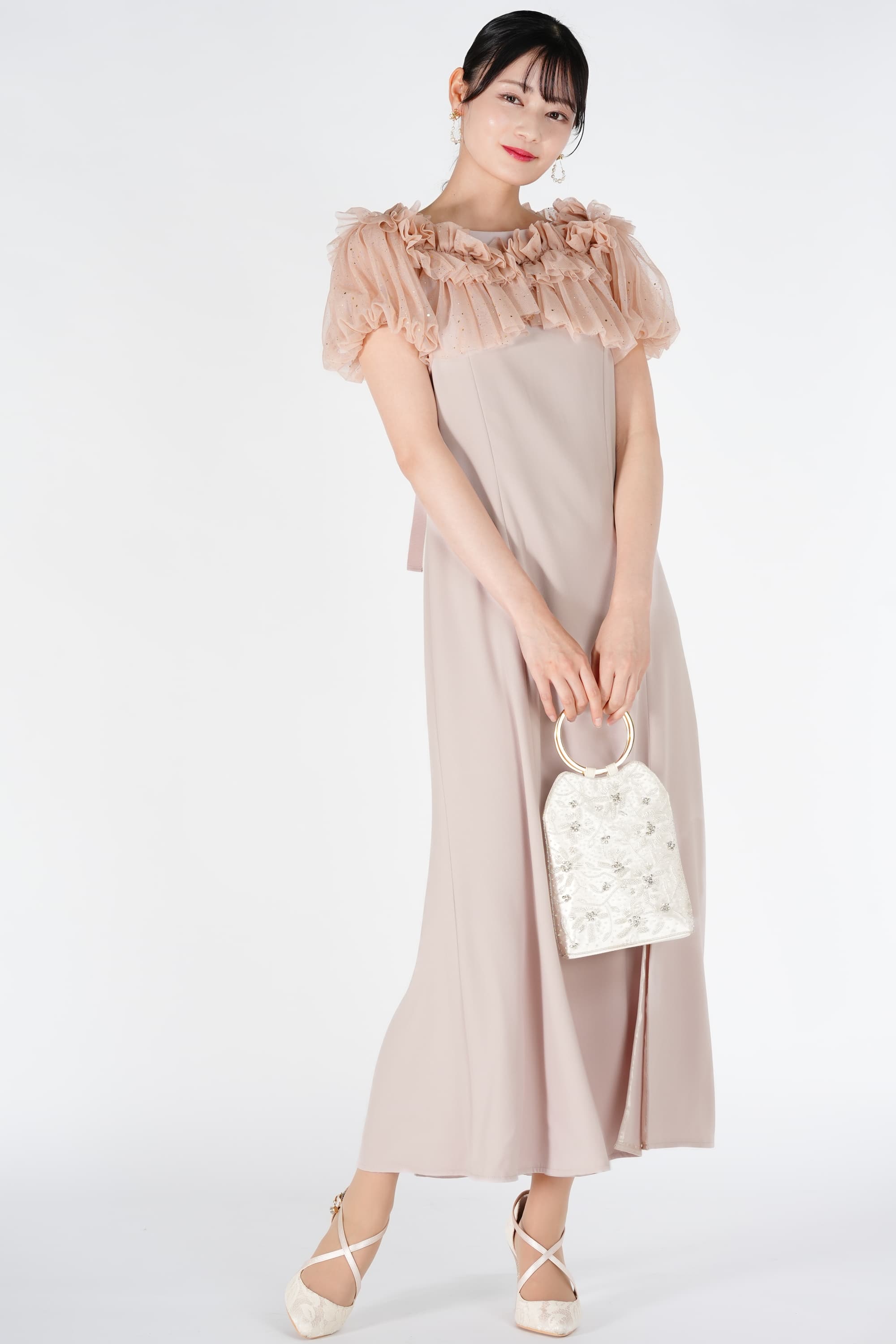 SNIDEL チュールボレロ付きピンクベージュドレス (S) をレンタル