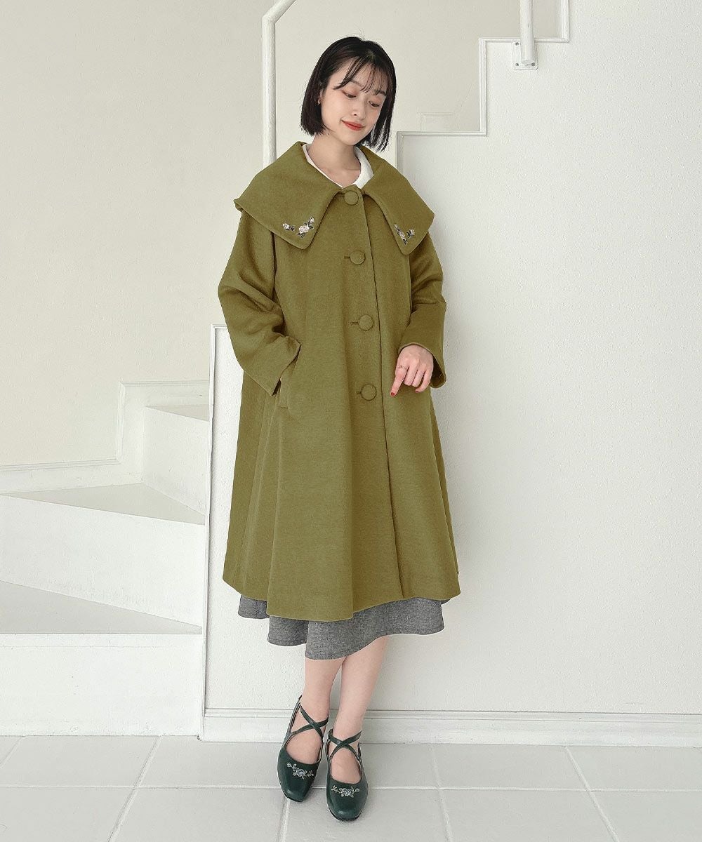 あったか素材】ローズ刺繍ビッグカラーオーバーコート/an another