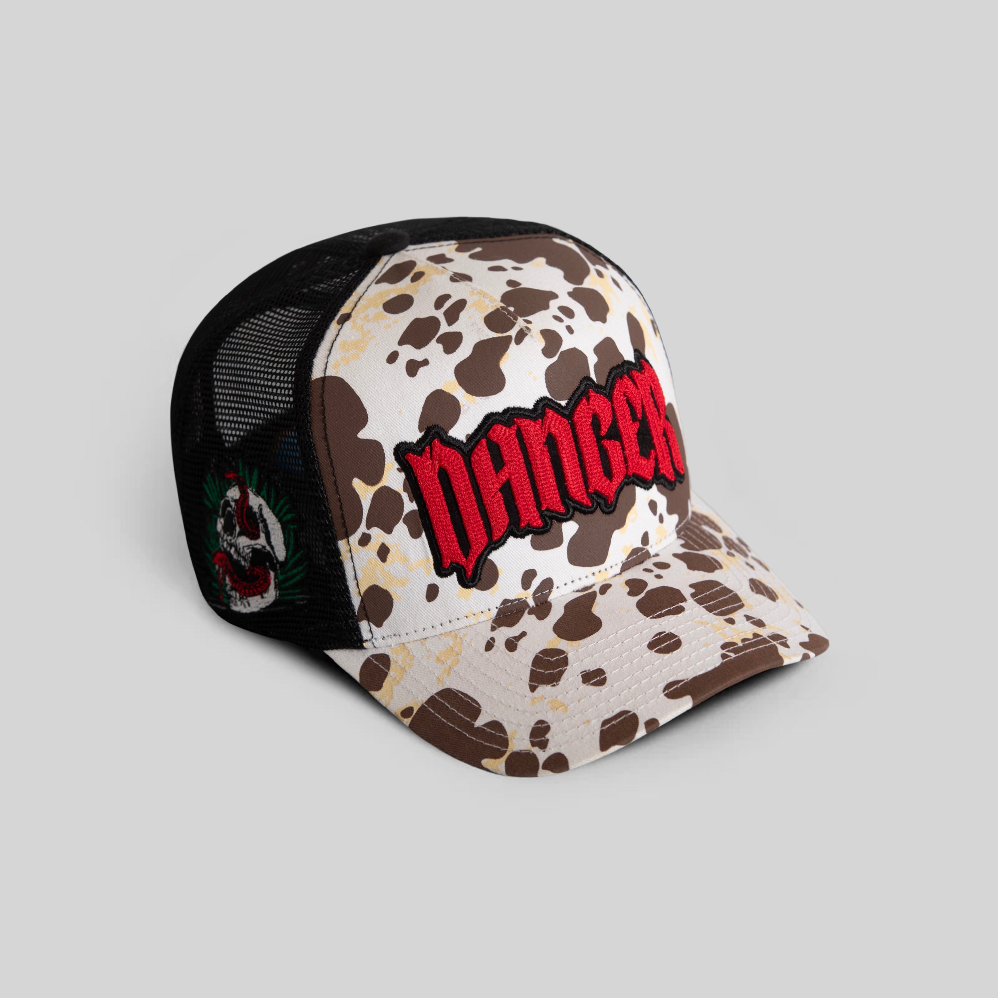 DANGER COW PRINT TWILL MESH TRUCKER