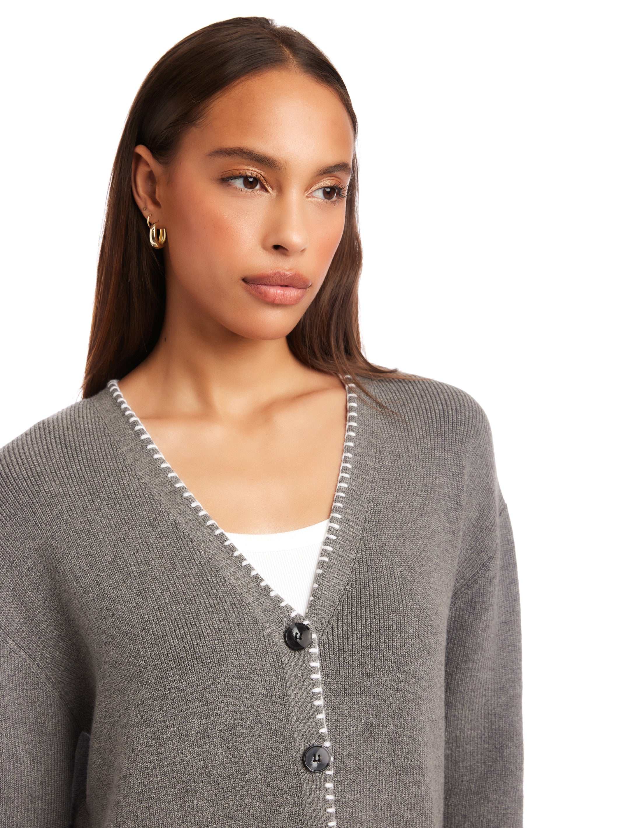 Ariel Edge Stitch Cardigan Sweater - Soft Cashmere Blend, Relaxed