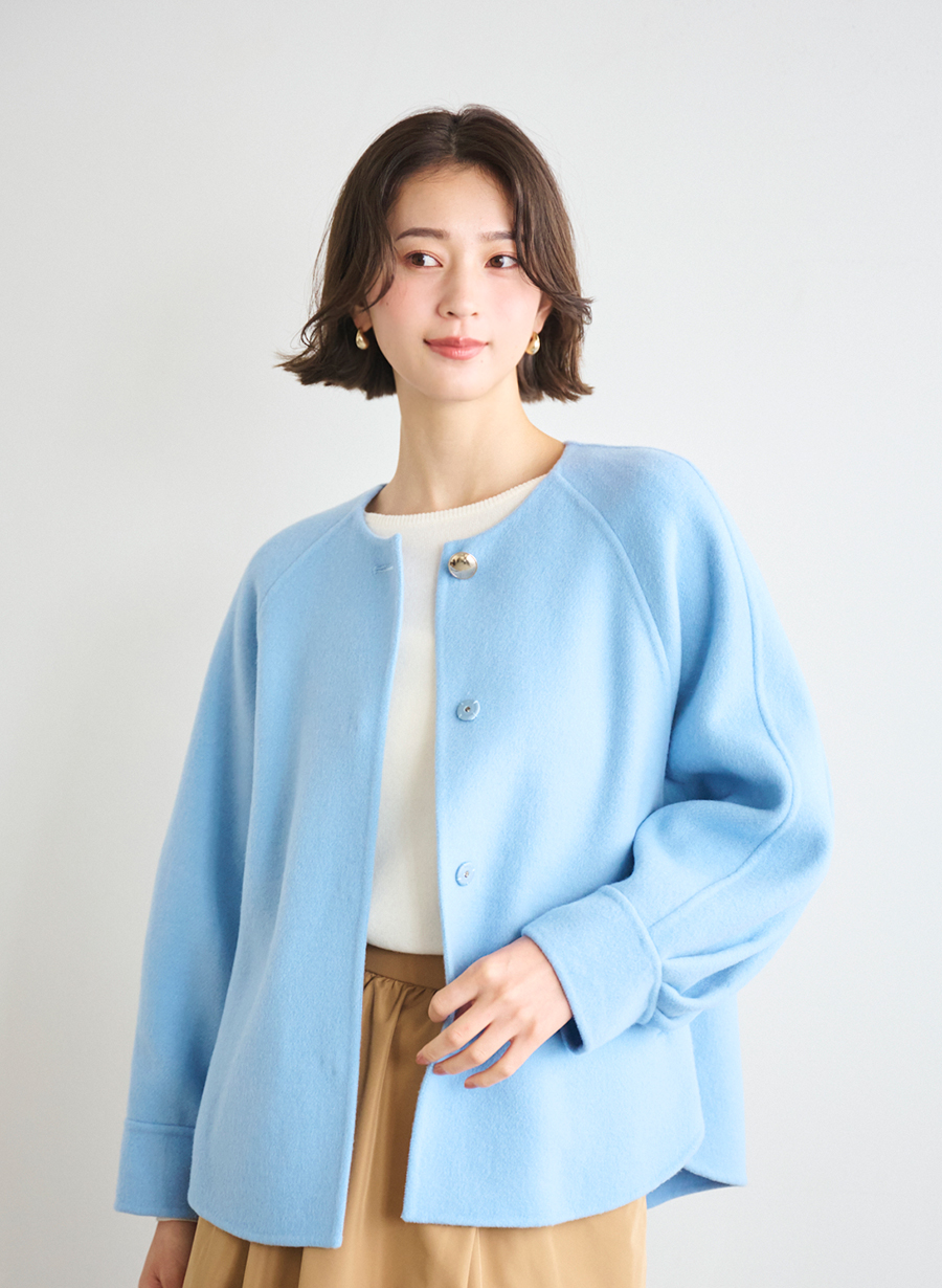 super 100's＞リバーノーカラーショートコート｜LOUNIE（ルーニィ