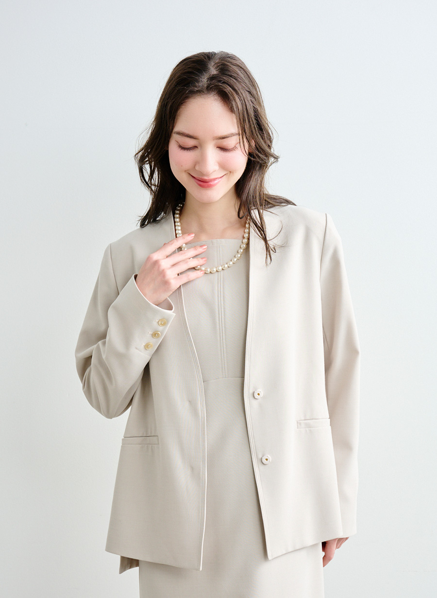 ツイルストレッチノーカラーベルトジャケット｜LOUNIE（ルーニィ）公式