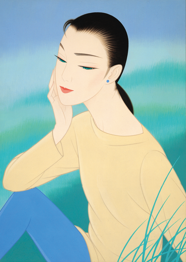 希少品】鶴田一郎 美人画 絵画 日本女性 額入り 年代物 保管品 骨董
