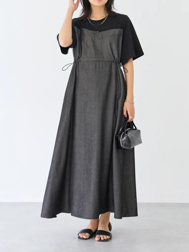 ネイビー 【LAVEANGE(ラビアンジェ)】デニムライク切替ワンピース