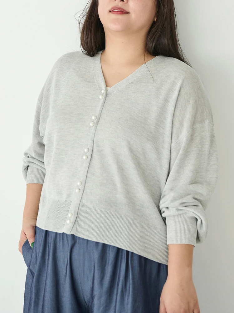 S．グレー 【LAVEANGE(ラビアンジェ)】ダブルパール釦シアーニット