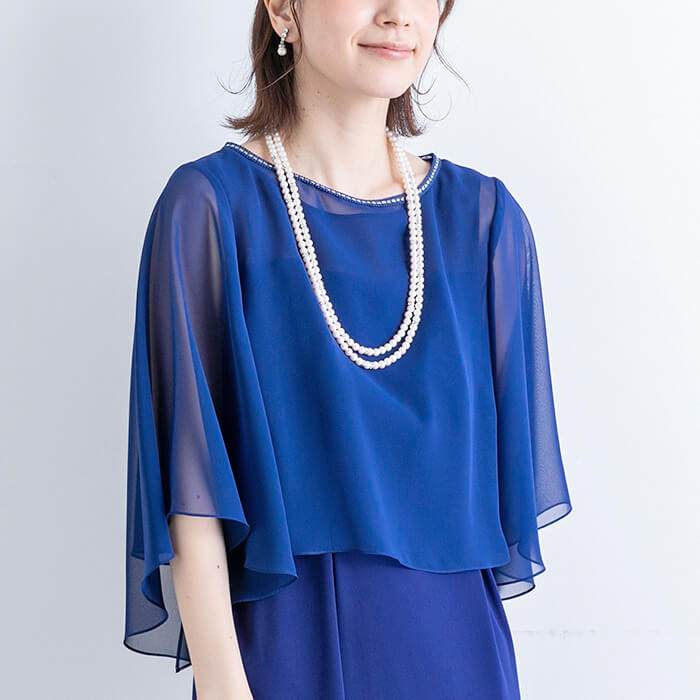 エレガントで美しいケープロングドレス 11号・ロイヤルブルー｜東京