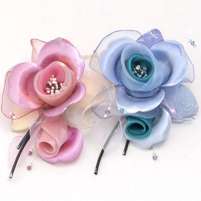 tokyo soire 東京ソワール◇大きめサイズ 華やかバラコサージュ ブルー