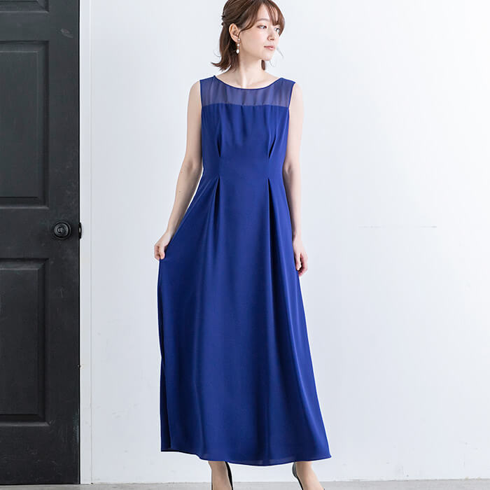 エレガントで美しいケープロングドレス 11号・ロイヤルブルー｜東京