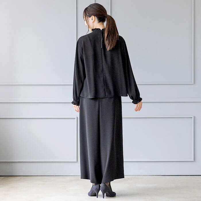 洗える｜ゴム入りワイドフレアパンツ L・ブラック｜東京ソワール