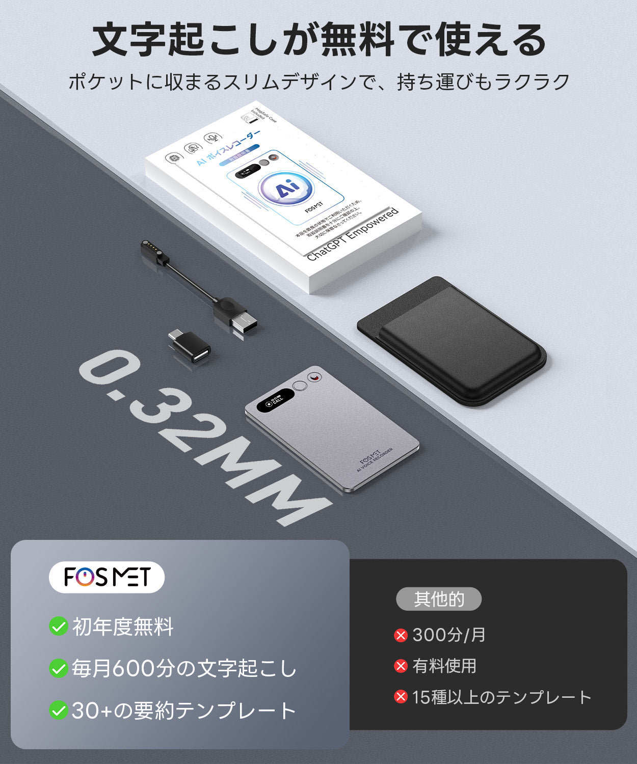 FOSMET X Note Rec10 AI ボイスレコーダー – FOSMET (フォスメット