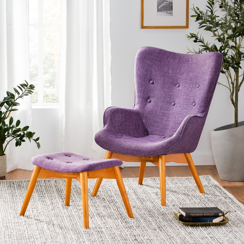 Dayon Upholstered Accent Chair with Ottoman | Foter