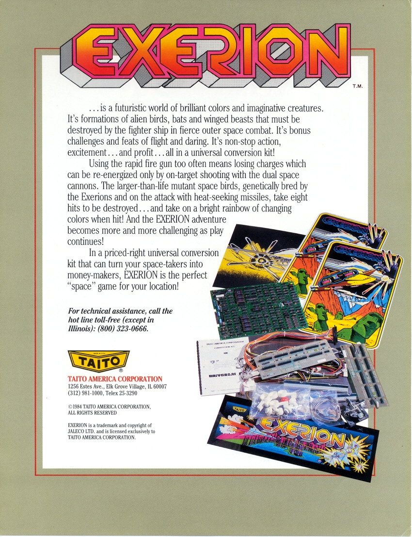 Exerion - Jaleco (Video Game, 1984) - USA | The Arcade Flyer Archive
