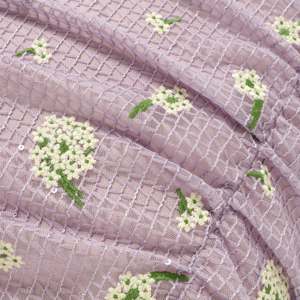 フラワーEMBギャザー クッションカバー 450×450 パープル（092