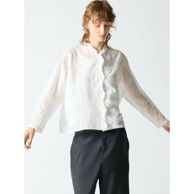 mizuiro ind(ミズイロインド)のレーススタンドカラーワイドシャツ通販