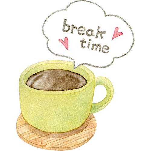 コーヒーの水彩イラスト(break timeのふきだし付き) | 水彩の挿し絵屋さん