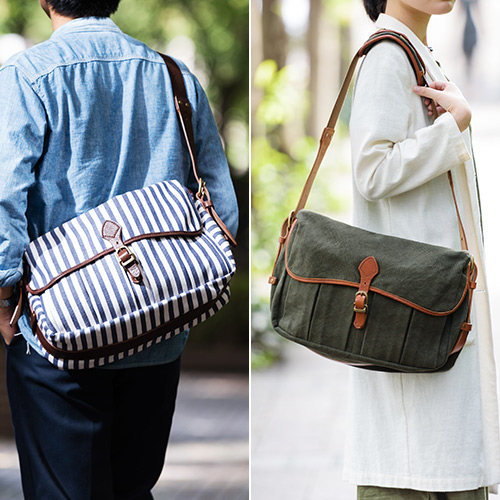 池之端銀革店】Cramp キャンバス×オイルレザー ショルダーバッグ