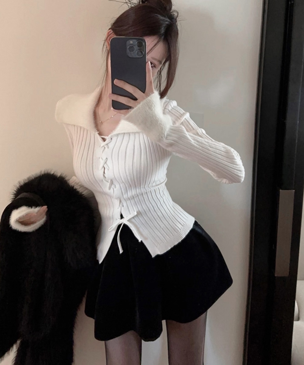 白コーデ 立体感リブ編み ハイネックセーター ニット/セーター|白