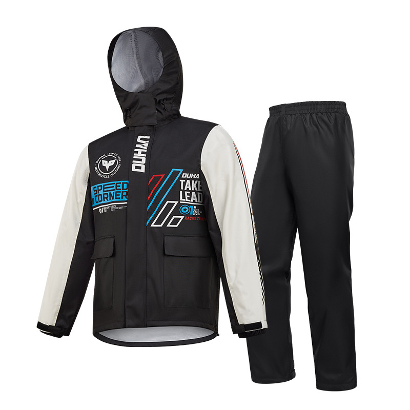 バイク ウェア 全天候対応フード付き上下セット防水レインウェア