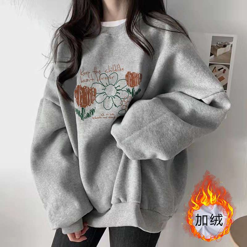 大きめファッション 可愛いイラスト入りゆったりスウェット オーバー