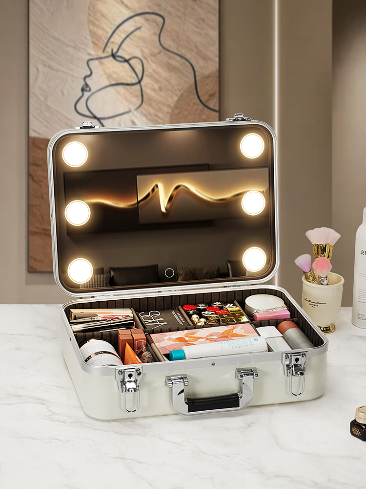 メイクボックス 照明付き化粧品収納キャリーケース メイク ボックス 白