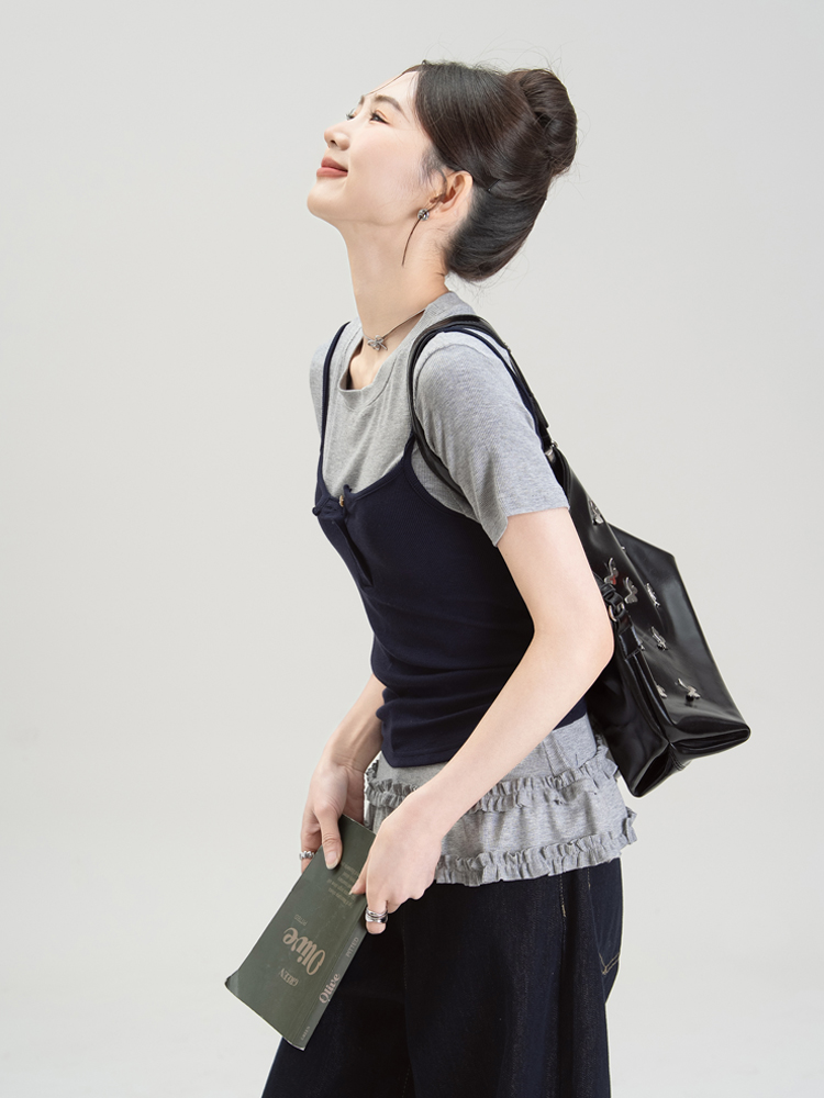 ネイビーコーデ 重ね着風キャミソールレイヤードセット トップスその他