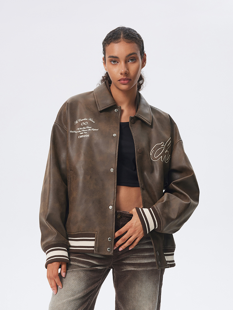 スタジャン 刺繍入り本格派レザースタジャン 茶色|スタジャン専門通販