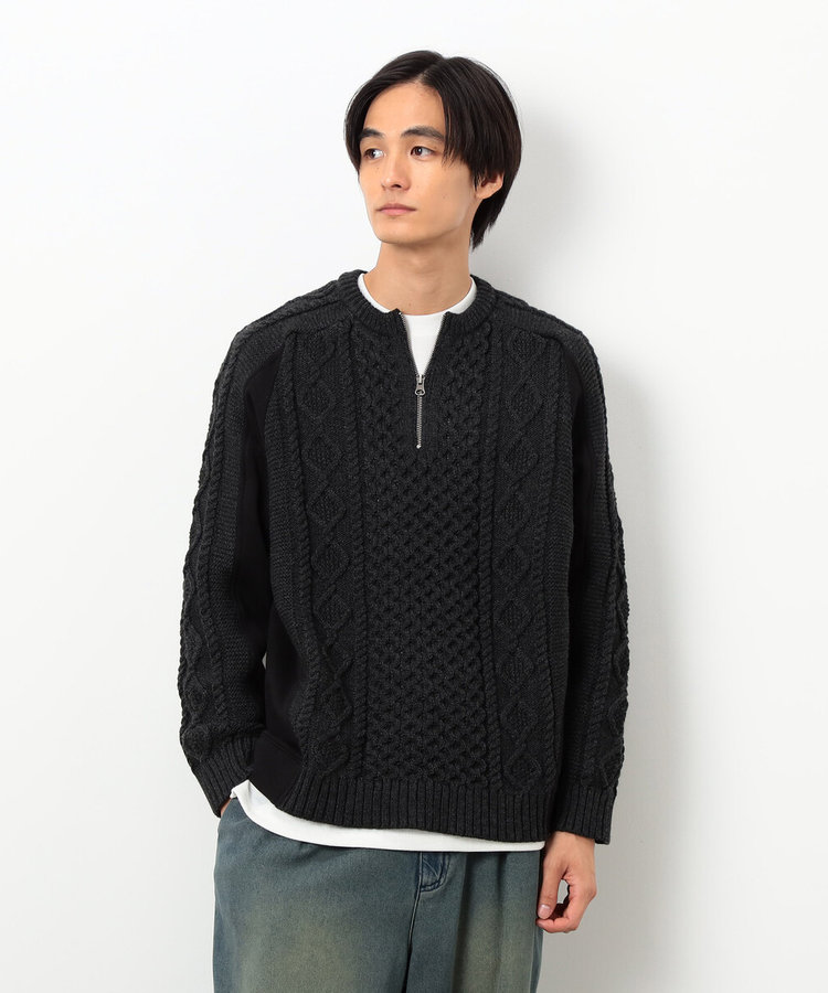 ニット×裏シャギーハーフジップ（55-41KM32-205）｜パープル&イエロー