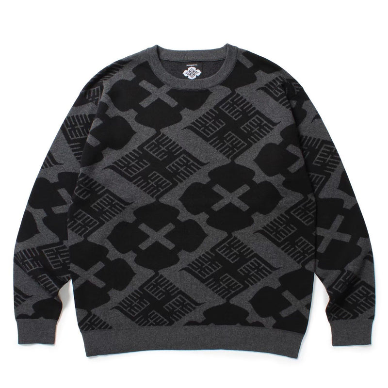 GAKKIN × BUDSPOOL 花罰家紋 COTTON KNIT JACQUARD SWEATER CHARCOAL