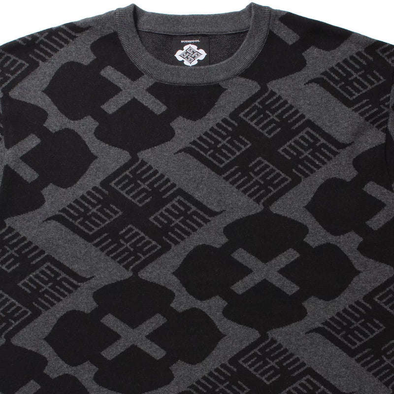 GAKKIN × BUDSPOOL 花罰家紋 COTTON KNIT JACQUARD SWEATER CHARCOAL