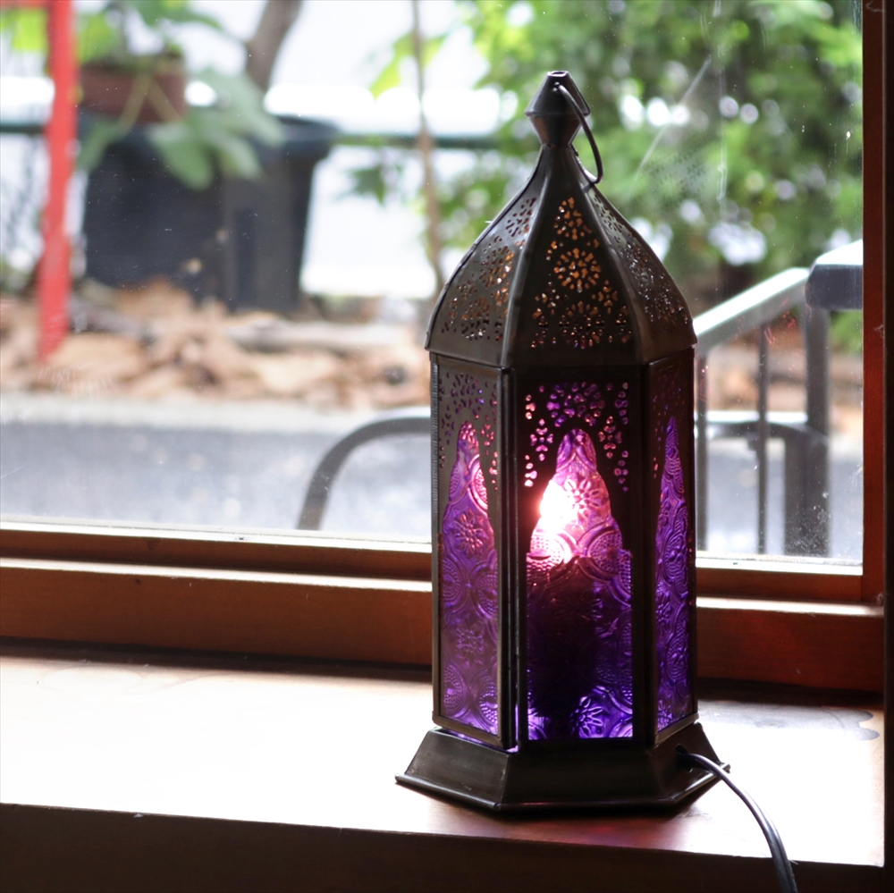 モロッコランタン・テーブルランプ バイオレット 高さ24cm / ガラタ