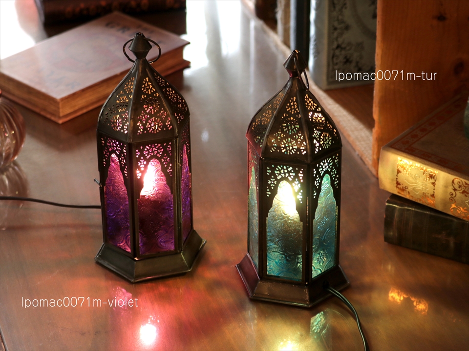モロッコランタン・テーブルランプ バイオレット 高さ24cm / ガラタ