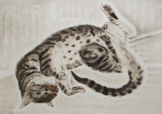 藤田嗣治『猫十態より 横たわる猫 2』｜絵画 販売 買取 - 東京
