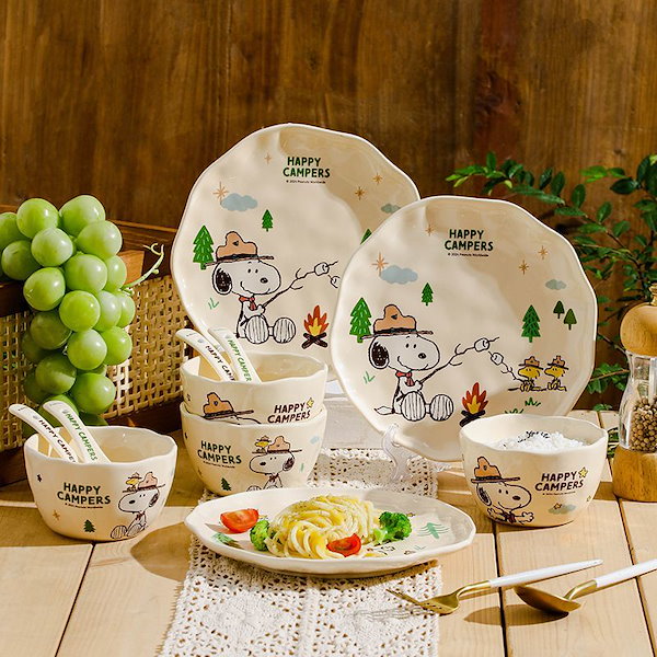 Qoo10] スヌーピー食器セット釉薬下彩電子レンジ加