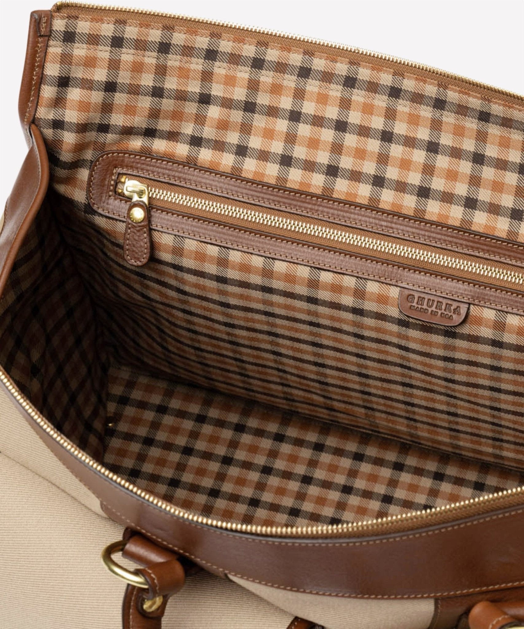 Express No. 2 | Khaki Twill - Vintage Chestnut Duffle Bag | Ghurka