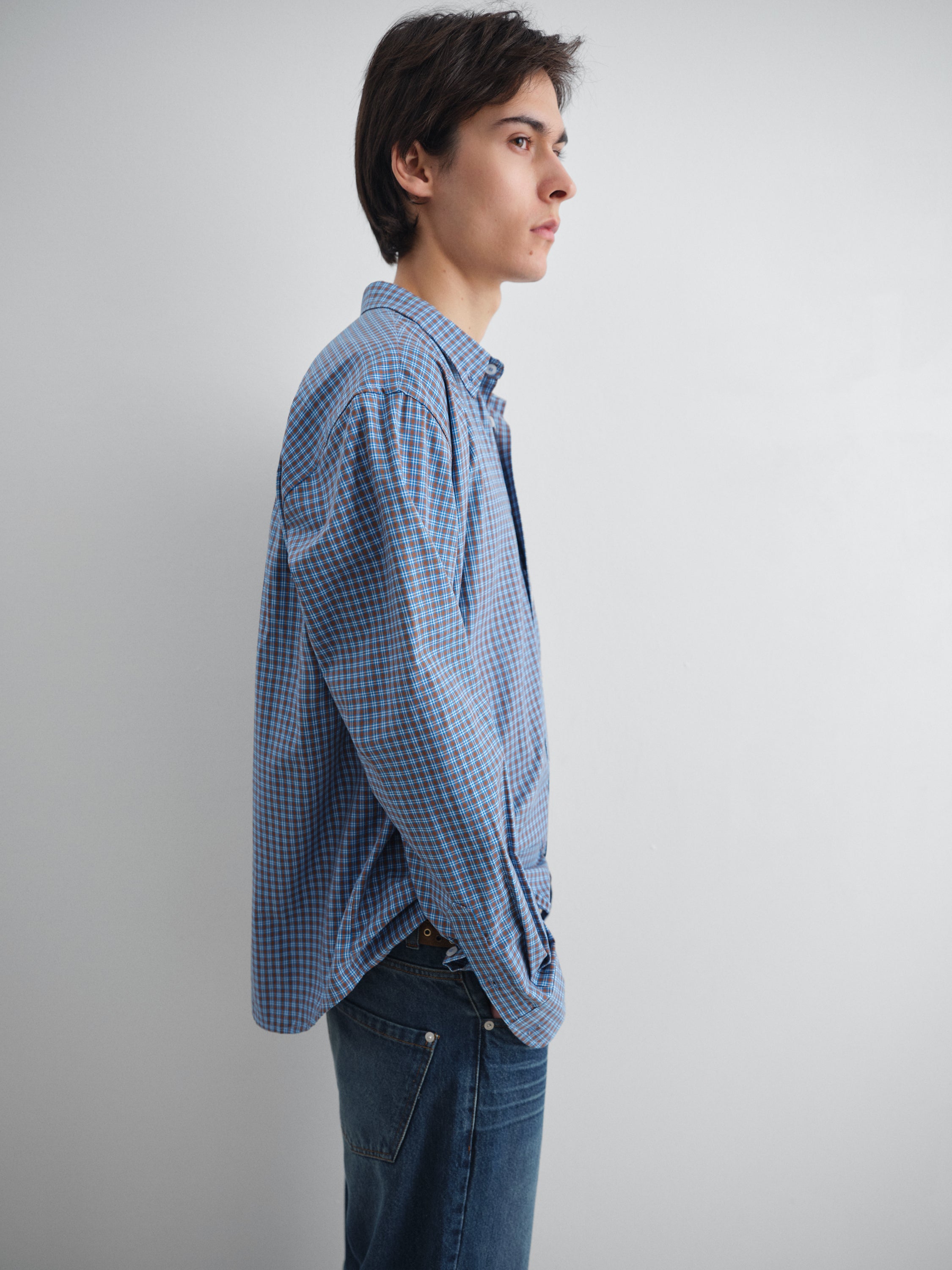 Blue checkered shirt with front pocket and relaxed fit – Gimaguas