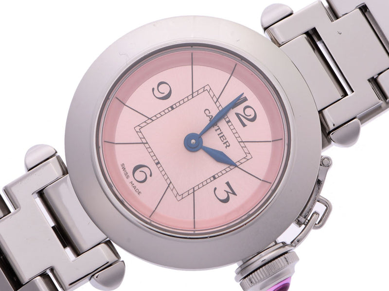 カルティエ ミスパシャ ピンク文字盤 レディース SS クオーツ 時計 A