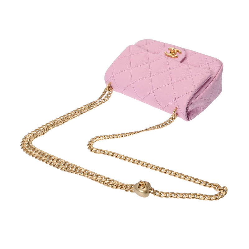 シャネルミニチェーンショルダー 19cm ハート型金具 ピンク ゴールド