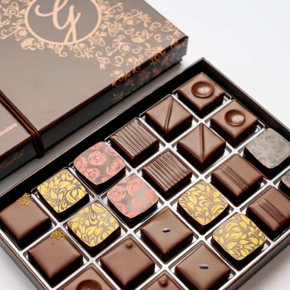 24-Piece Box Dark Chocolate Bonbons – Ginger Elizabeth Chocolates
