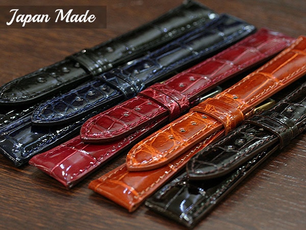 ジャパンメイド】クロコダイル 竹斑 ツヤあり 時計ベルト