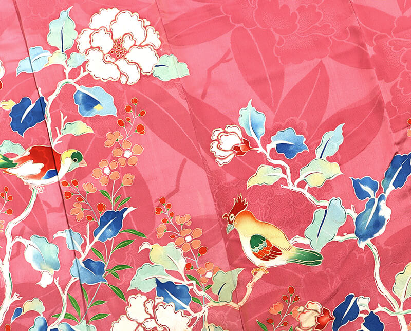 中古】 裾文様の鳥の柄が美しい付け下げ アンティーク着物 正絹