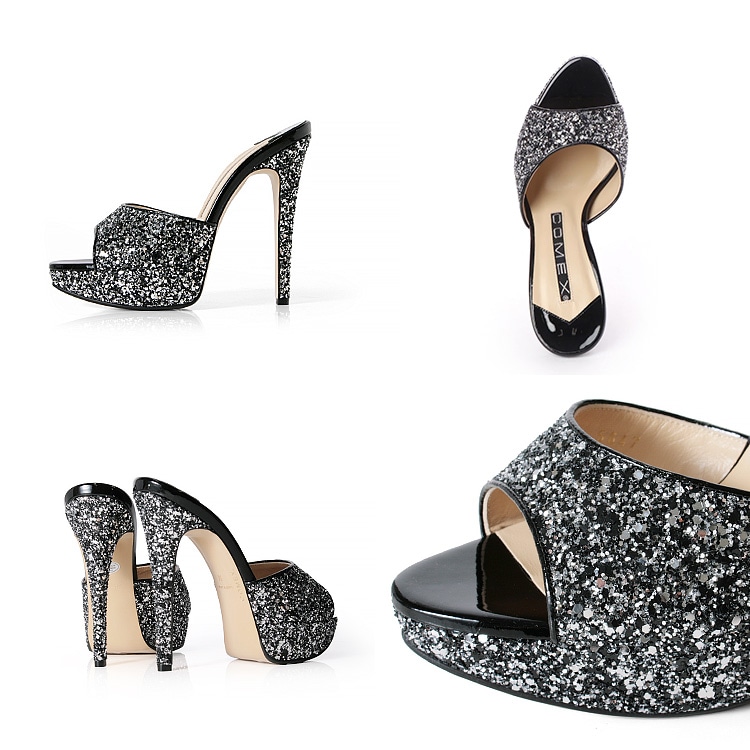 COMEX ミュール サンダル ハイヒール 日本製 本革 グリッターラメ