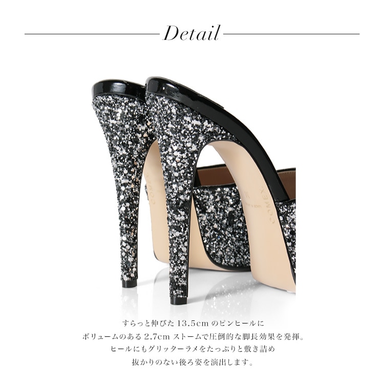 COMEX ミュール サンダル ハイヒール 日本製 本革 グリッターラメ