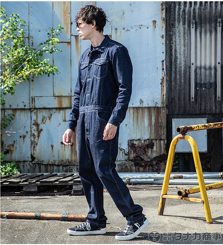 ボタンフライ デニムツナギ グレースエンジニア GE-600 長袖つなぎ