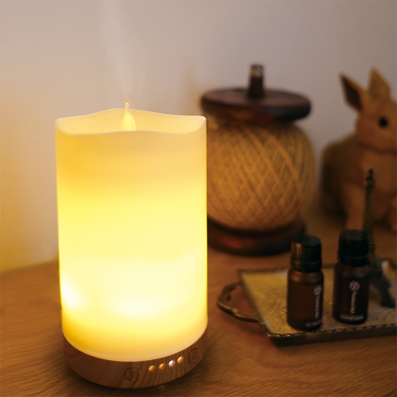キャンドル風アロマディフューザー 静音 超音波式 LEDライト付き