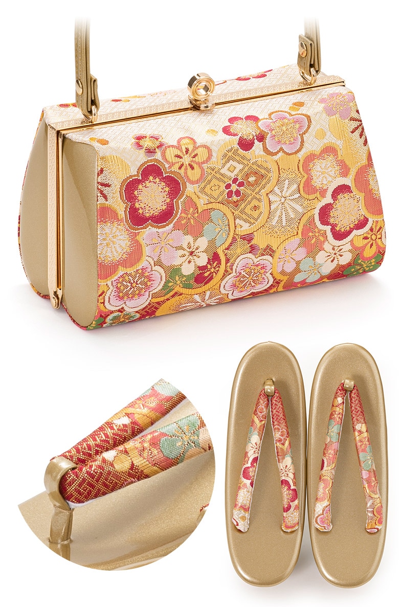 草履バッグセット 金 佐賀錦 祝い花 中国製 | 大人和装,婦人和装小物